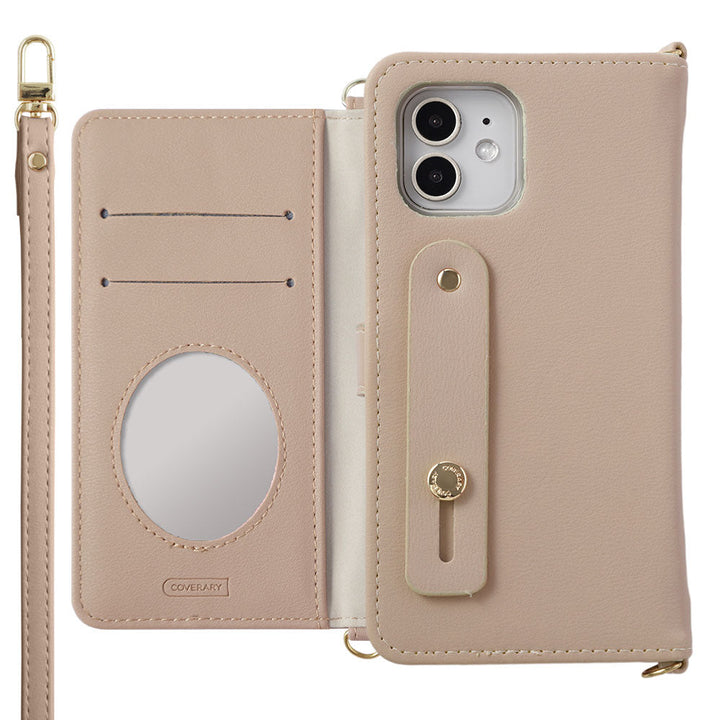 Vegan leather muted pastel finger belt & shoulder strap attached notebook-style case (with belt) Galaxy series