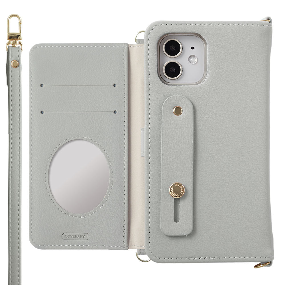 Vegan leather muted pastel finger belt & shoulder strap attached notebook-style case (with belt) Galaxy series