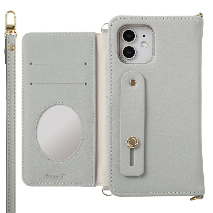 Vegan leather muted pastel finger belt & shoulder strap attached notebook-style case (with belt) Galaxy series