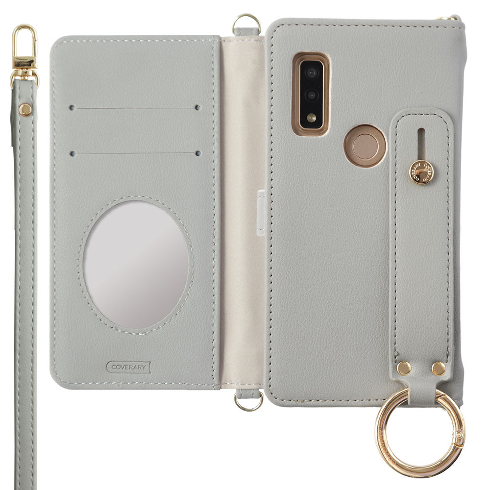 Étui portefeuille avec ceinture à main et bandoulière en cuir végan pastel terne (avec ceinture) pour la série Google Pixel