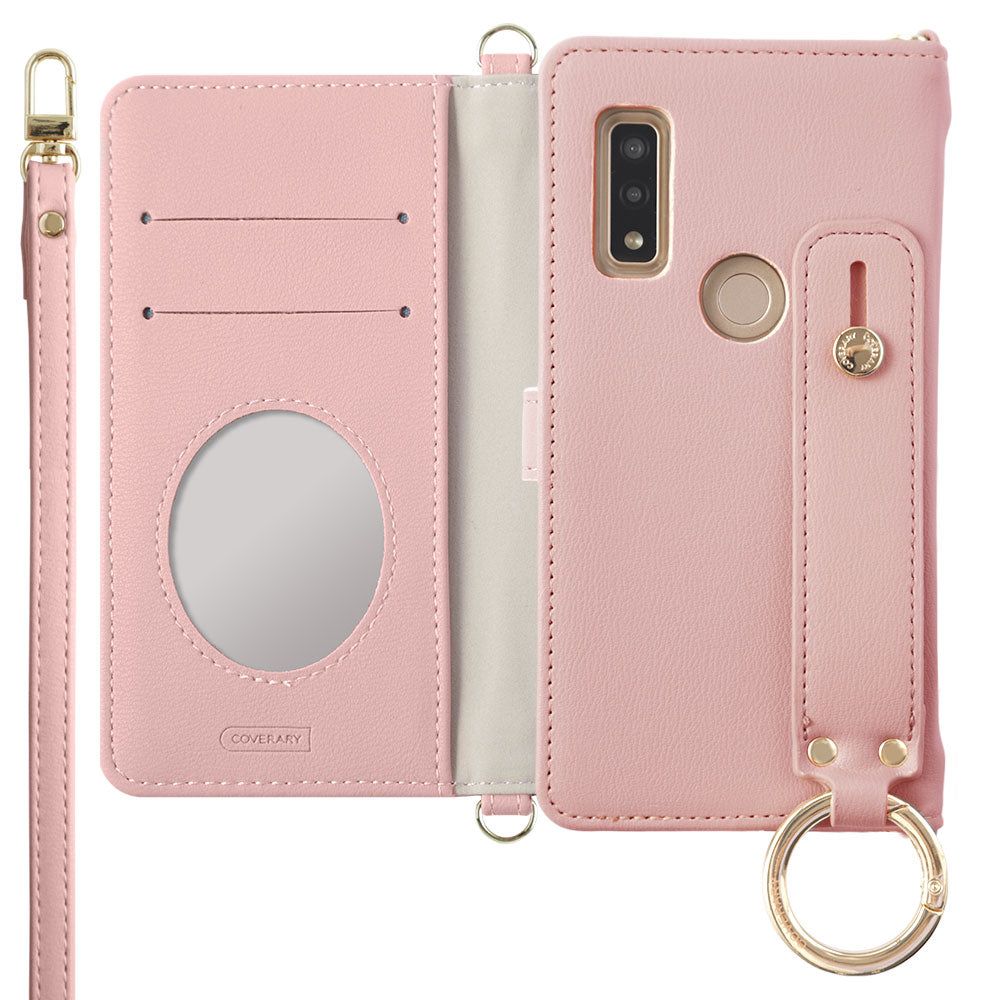 Étui portefeuille avec ceinture à main et bandoulière en cuir végan pastel terne (avec ceinture) pour la série Google Pixel