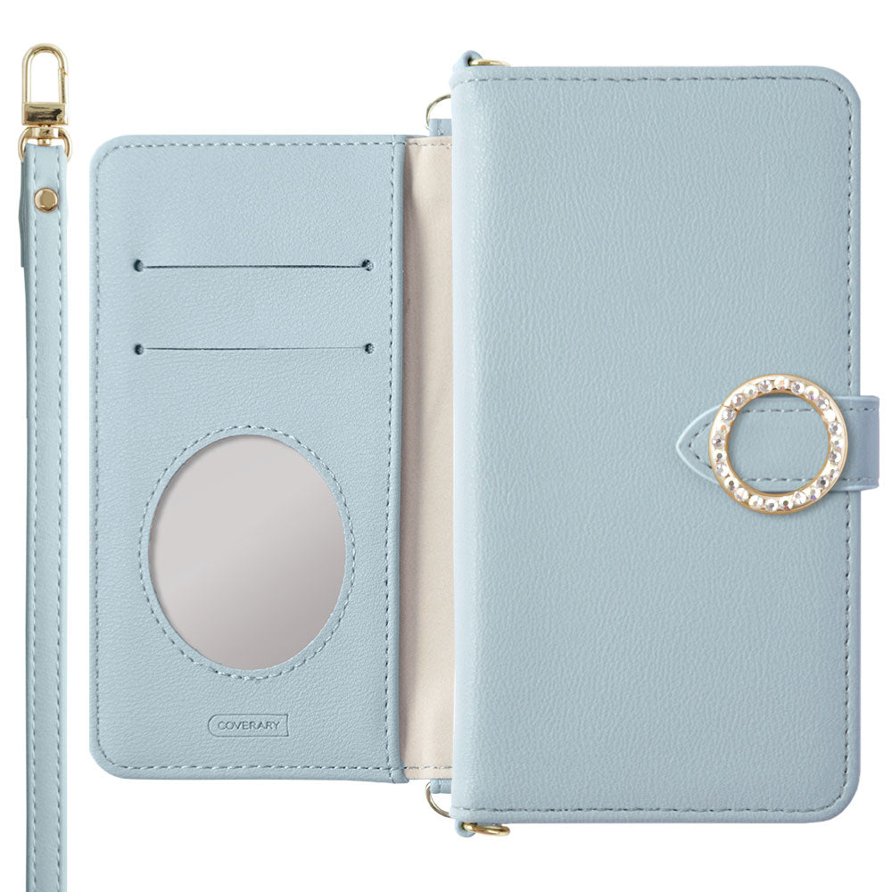 Vegan leather muted pastel round stone shoulder strap notebook-style case (with belt) Galaxy series