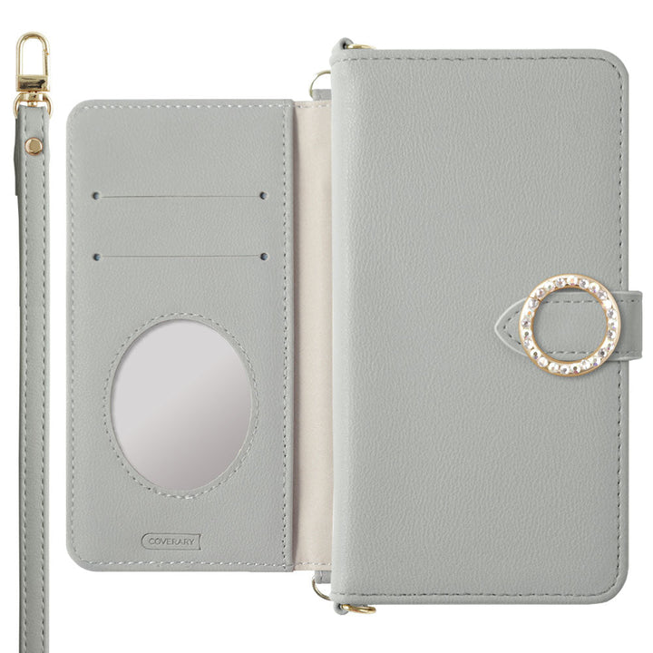 Vegan leather muted pastel round stone shoulder strap notebook-style case (with belt) Galaxy series