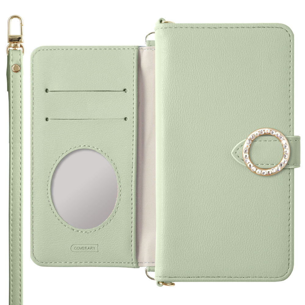 Vegan leather muted pastel round stone shoulder strap notebook-style case (with belt) Galaxy series