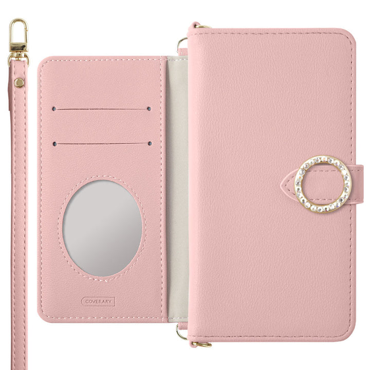 Vegan leather muted pastel round stone shoulder strap notebook-style case (with belt) Galaxy series
