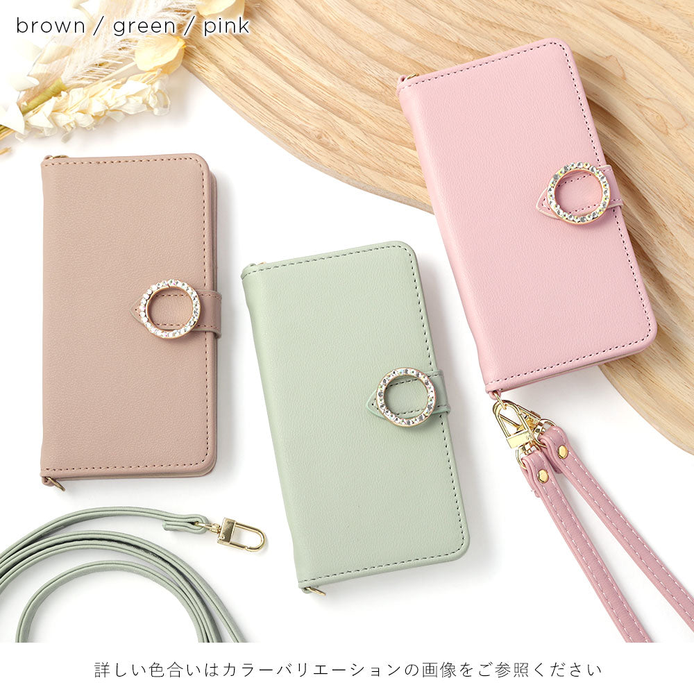Vegan leather muted pastel round stone shoulder strap attached notebook-style case (with belt) AQUOS series