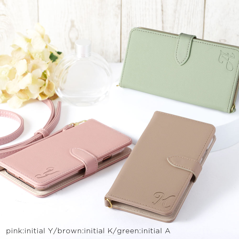 Vegan leather muted pastel initial shoulder strap with belt diary-style case