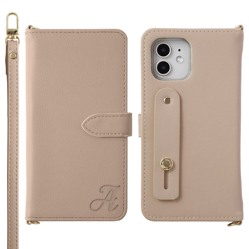 Vegan leather muted pastel initial finger belt & shoulder strap with notebook-style case (with belt) Galaxy series