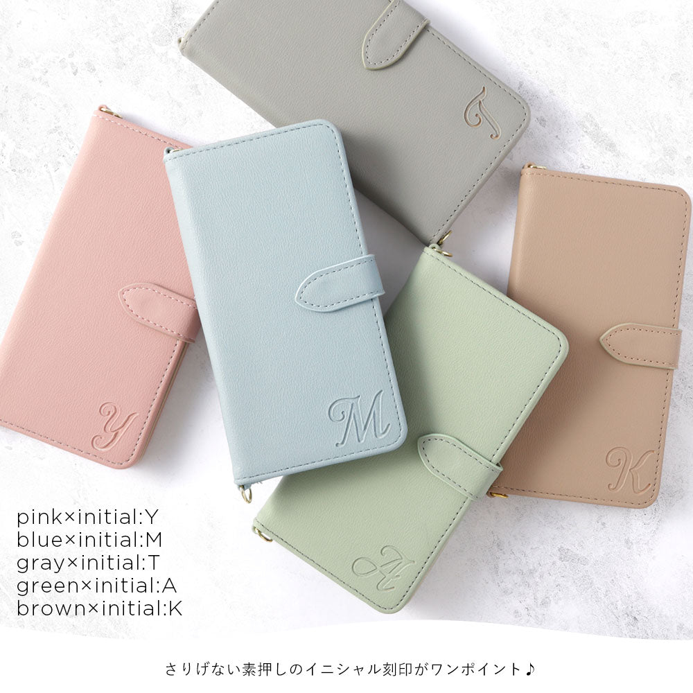 Vegan leather muted pastel initial finger belt & shoulder strap attached notebook-style case (with belt) for iPhone series