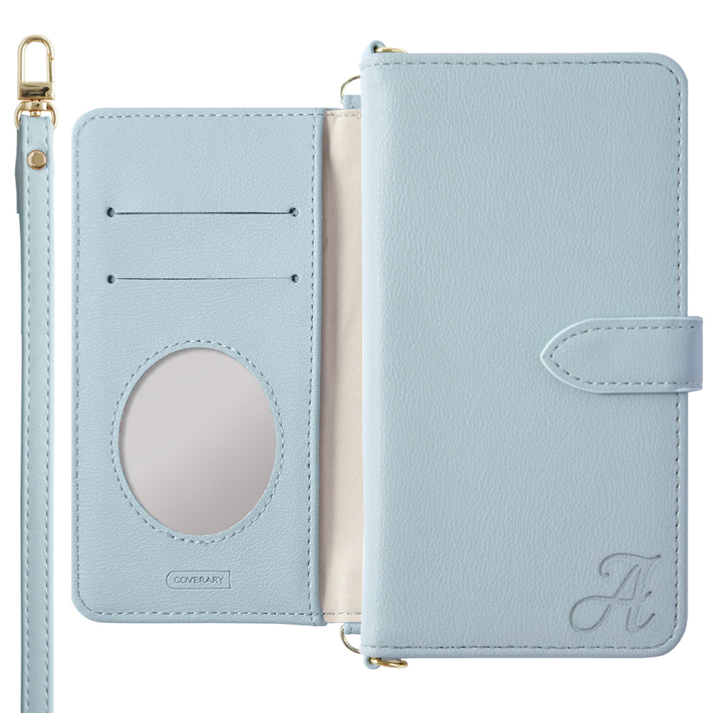 Vegan leather muted pastel initial shoulder strap with belt diary-style case