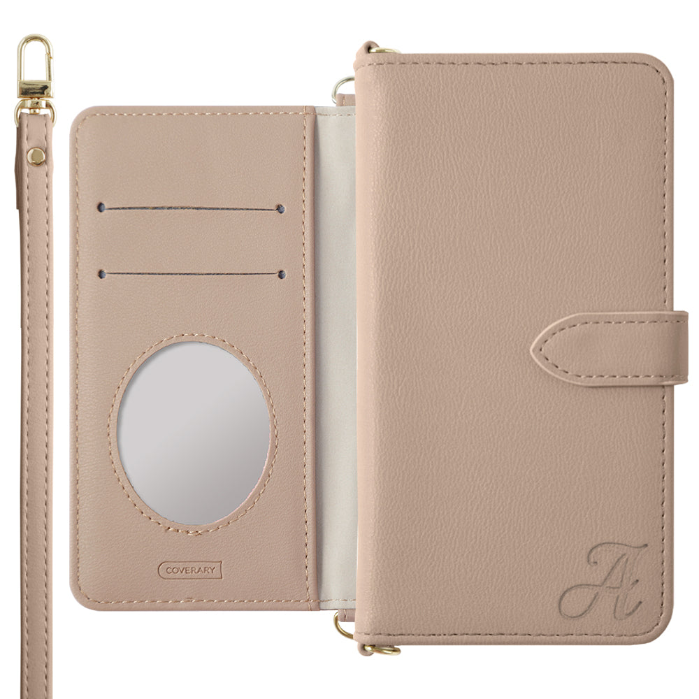 Vegan leather muted pastel initial shoulder strap with belt diary-style case