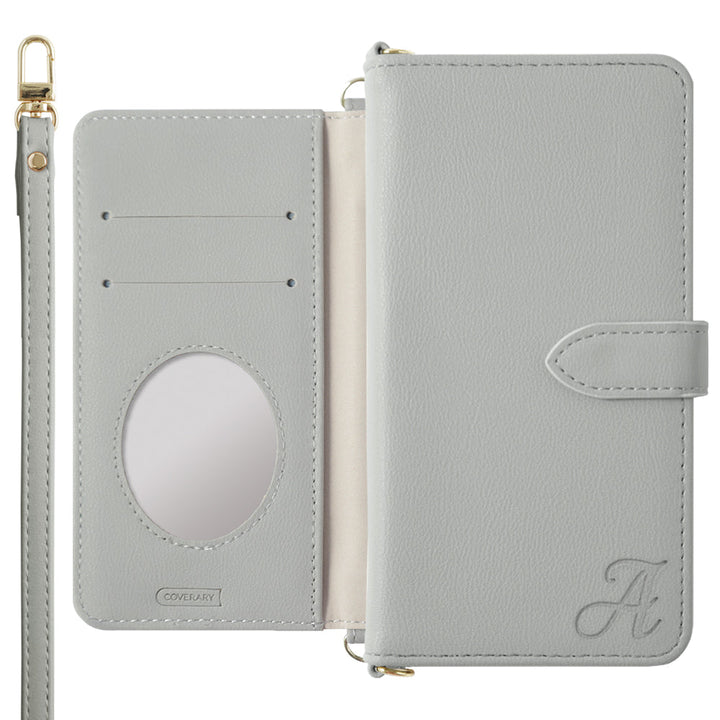 Étui portefeuille avec sangle d'épaule et initiales en cuir végan pastel terne (avec ceinture) pour la série Google Pixel