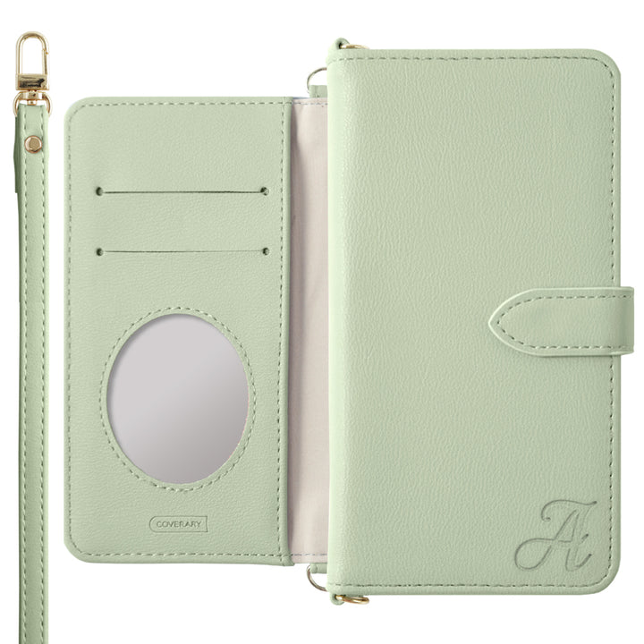 Vegan leather muted pastel initial shoulder strap with belt diary-style case