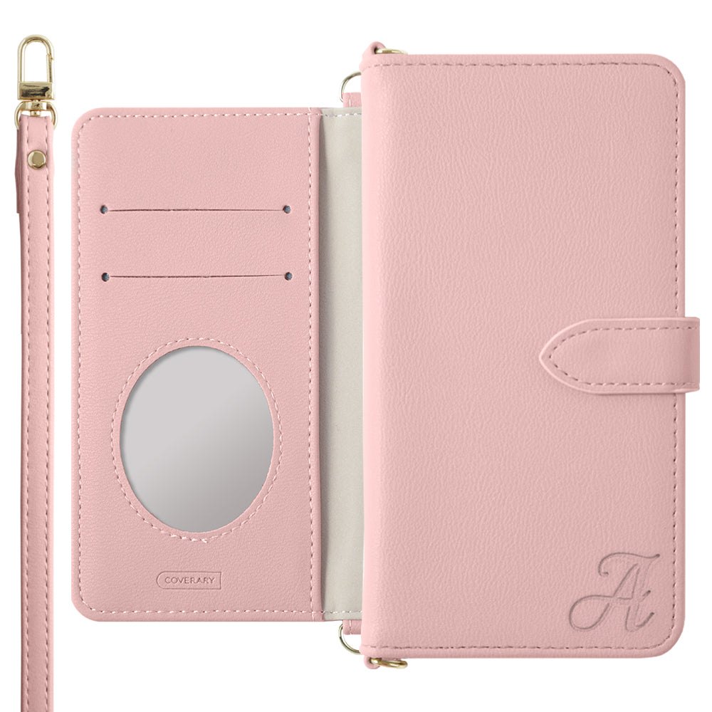 Vegan leather muted pastel initial shoulder strap with belt diary-style case