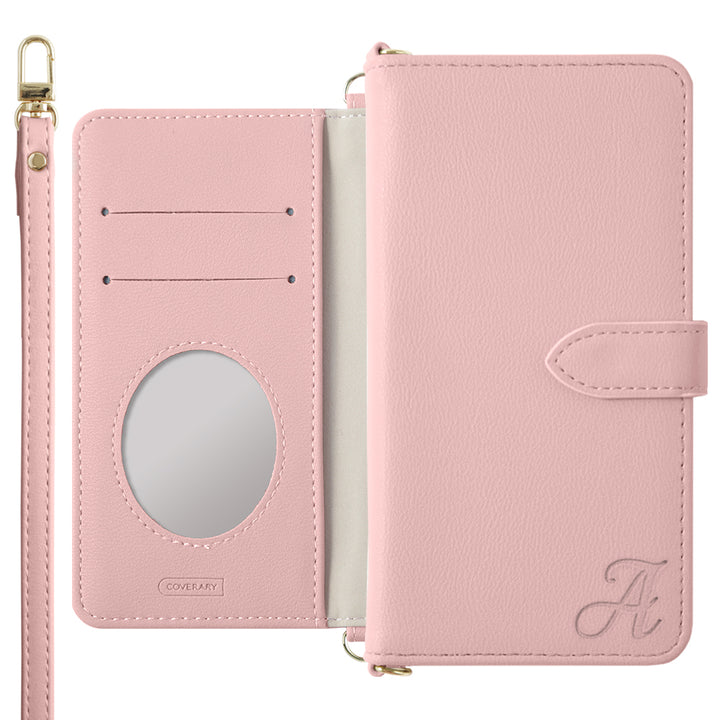 Vegan leather muted pastel initial shoulder strap with belt diary-style case