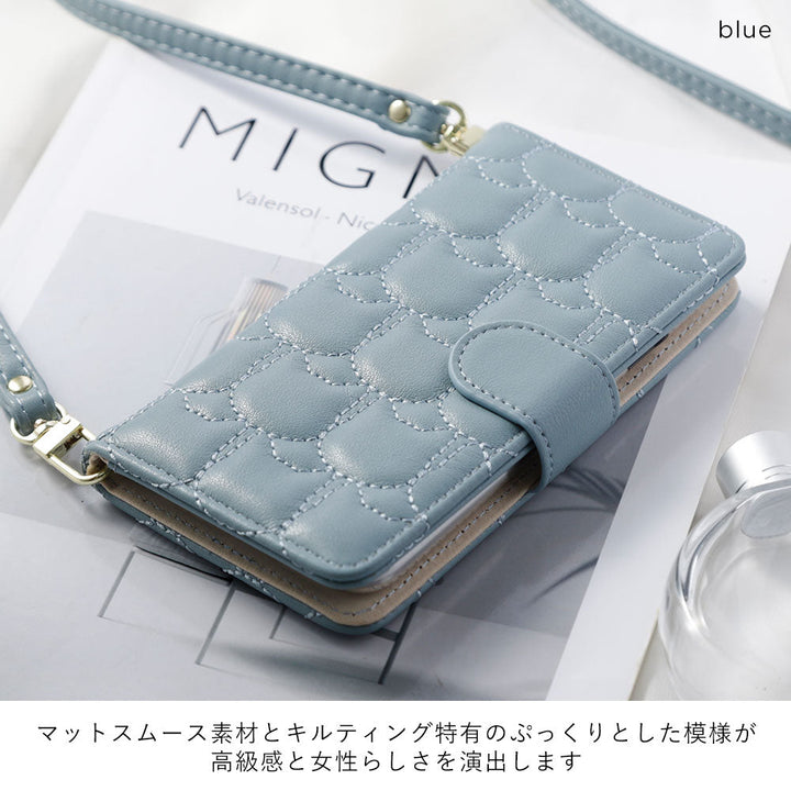 Vegan leather cat quilting notebook-style case with shoulder strap (with belt) for iPhone series