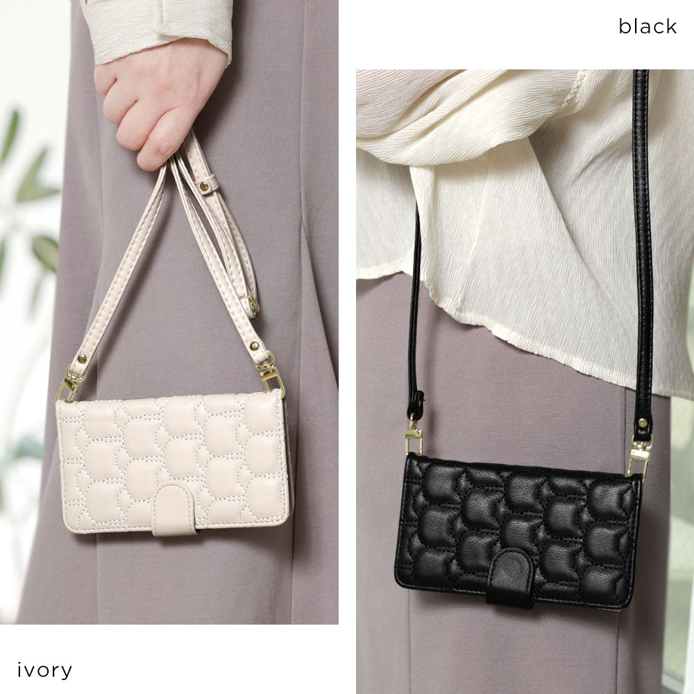 Vegan leather cat quilting notebook-style case with shoulder strap (with belt) for Xperia series