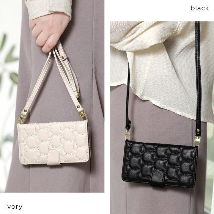 Vegan leather cat quilting notebook-style case with shoulder strap (with belt) for Xperia series