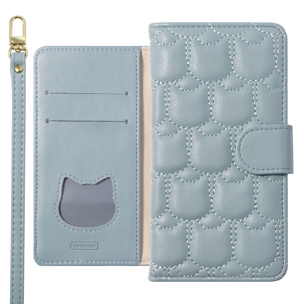 Vegan leather cat quilting notebook-style case with shoulder strap (with belt) for Google Pixel series