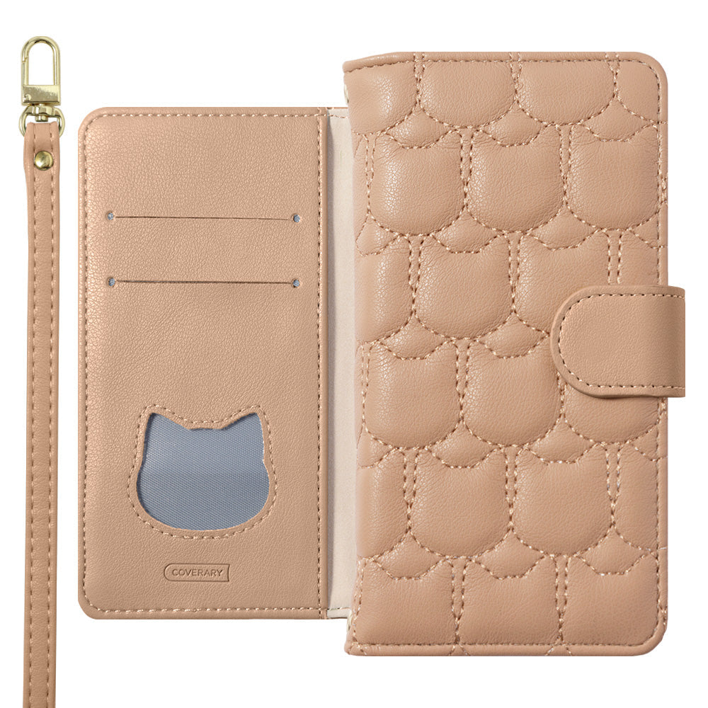 Vegan leather cat quilting notebook-style case with shoulder strap (with belt) for Google Pixel series