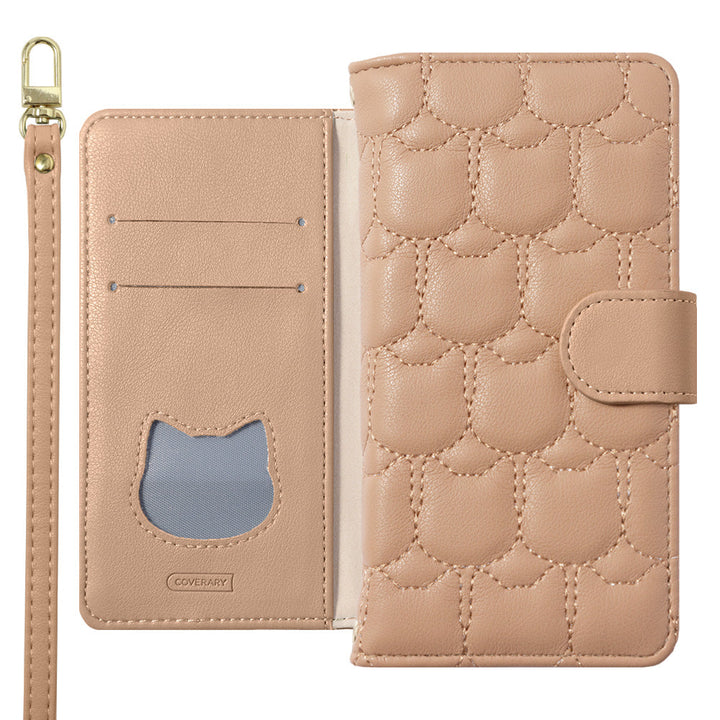 Vegan leather cat quilting notebook-style case with shoulder strap (with belt) for Google Pixel series