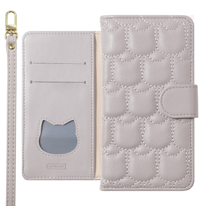 Vegan leather cat quilting notebook-style case with shoulder strap (with belt) for Google Pixel series