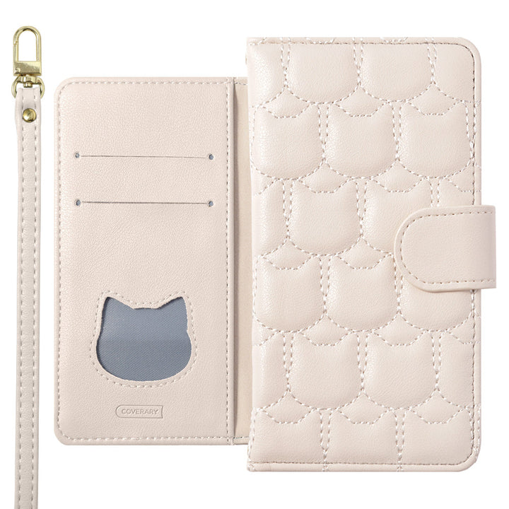 Vegan leather cat quilting notebook-style case with shoulder strap (with belt) for Google Pixel series