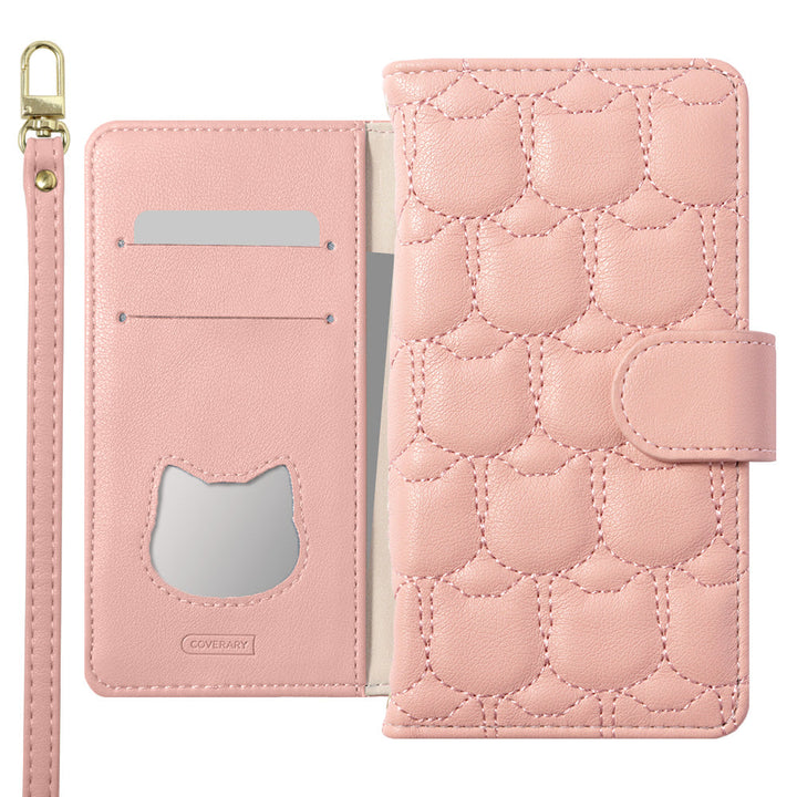 Vegan leather cat quilting notebook-style case with shoulder strap (with belt) for Xperia series