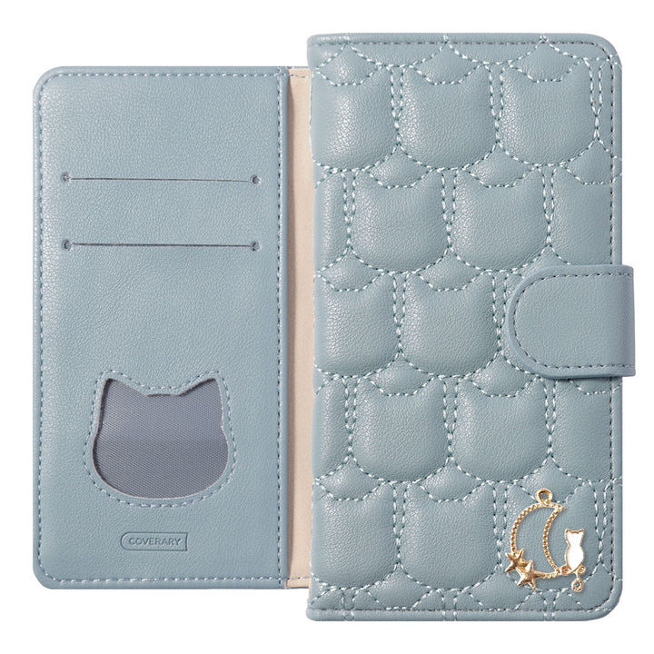 Vegan Leather Cat Quilting Moon Cat Deco Wallet Case (with Belt)