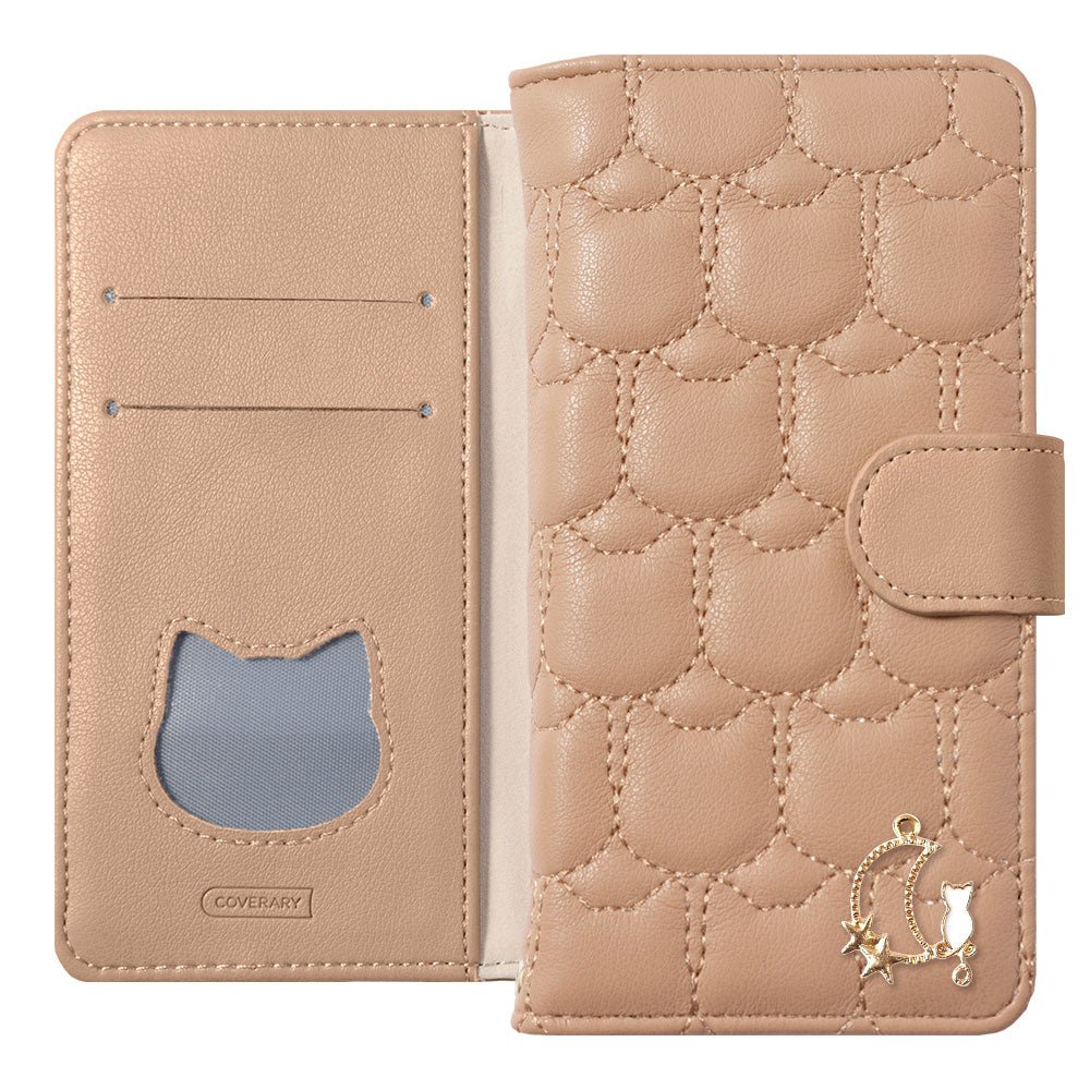 Vegan Leather Cat Quilting Moon Cat Deco Wallet Case (with Belt)