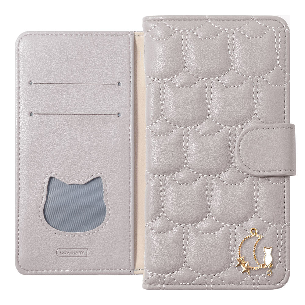 Vegan Leather Cat Quilting Moon Cat Deco Wallet Case (with Belt)