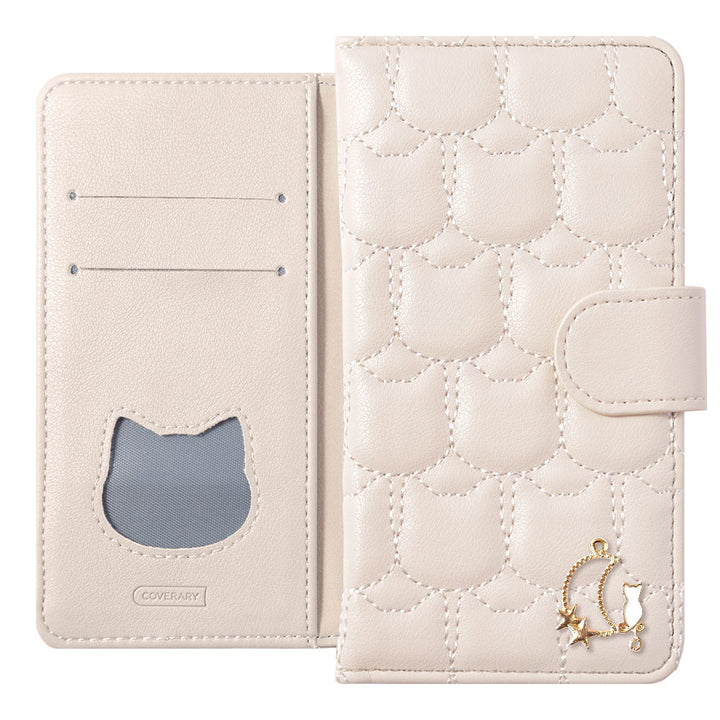 Vegan Leather Cat Quilting Moon Cat Deco Wallet Case (with Belt)