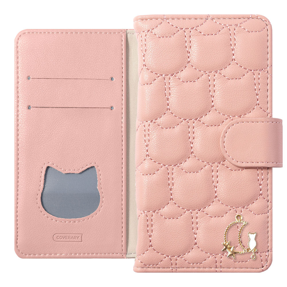 Vegan Leather Cat Quilting Moon Cat Deco Wallet Case (with Belt)