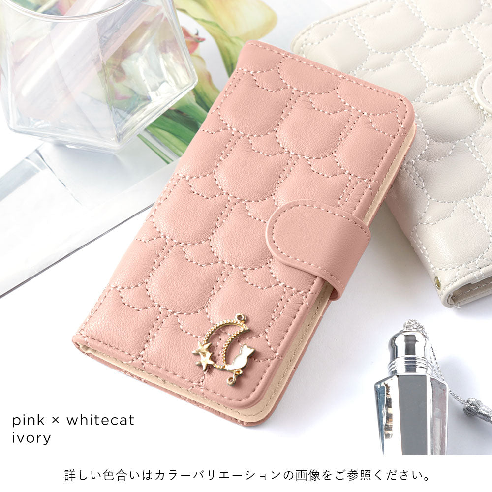 Vegan Leather Cat Quilting Moon Cat Deco Wallet Case (with Belt)