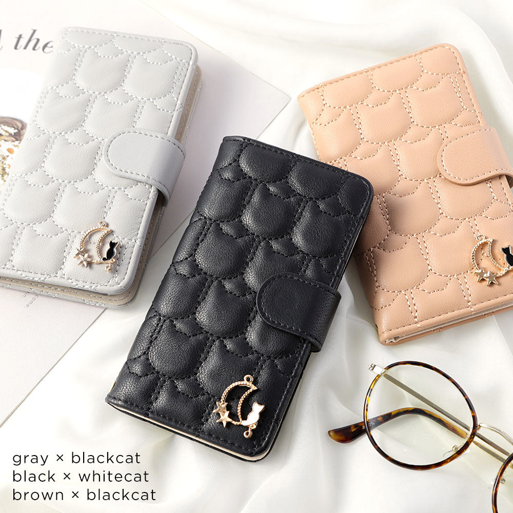 Vegan Leather Cat Quilting Moon Cat Deco Wallet Case (with Belt)