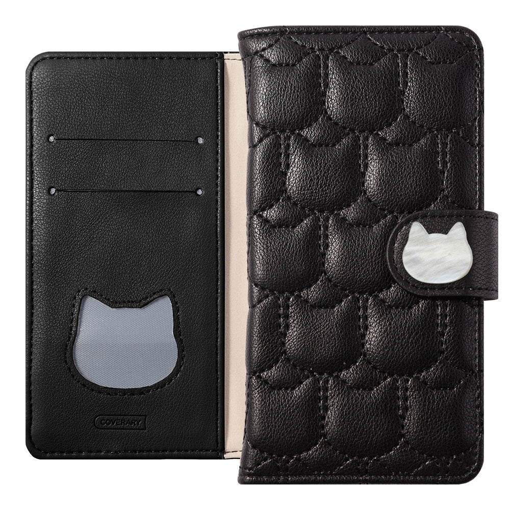 Vegan leather cat quilting cat deco wallet case (with belt)