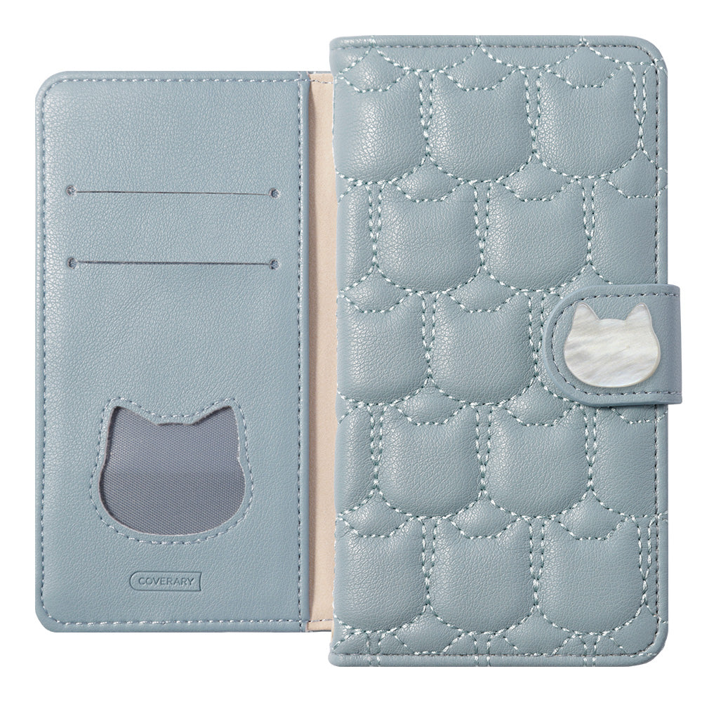 Vegan leather cat quilting cat deco wallet case (with belt)