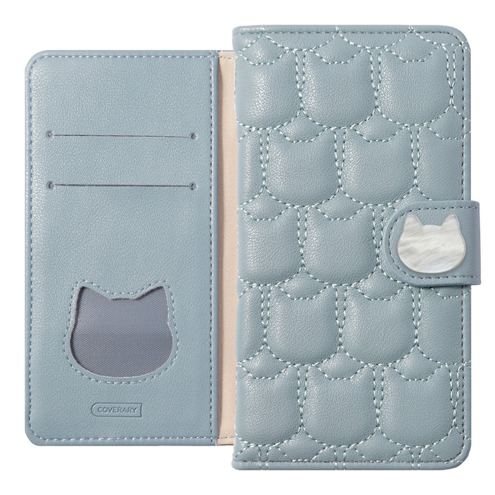 Vegan leather cat quilting cat deco wallet case (with belt)