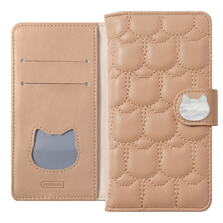 Étui portefeuille à motif matelassé chat en cuir végan (avec ceinture) pour la série Google Pixel