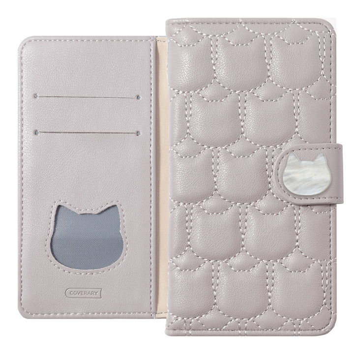 Vegan leather cat quilting cat deco wallet case (with belt)