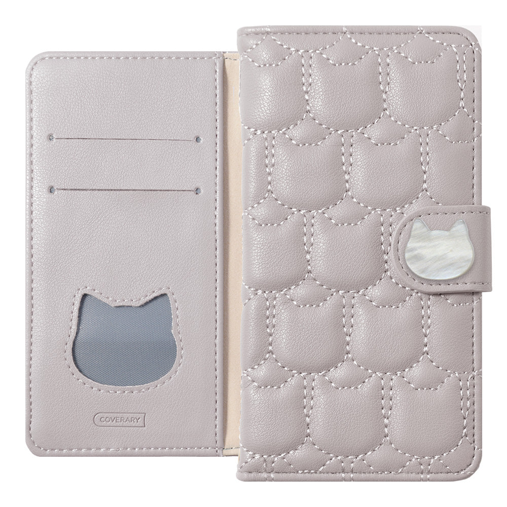 Étui portefeuille à motif matelassé chat en cuir végan (avec ceinture) pour la série Google Pixel