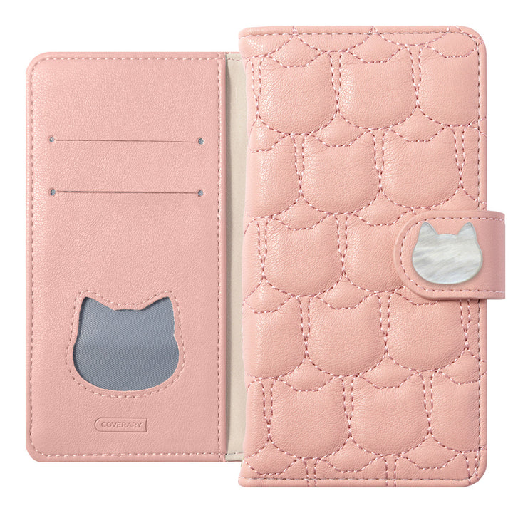 Vegan leather cat quilting cat deco wallet case (with belt)