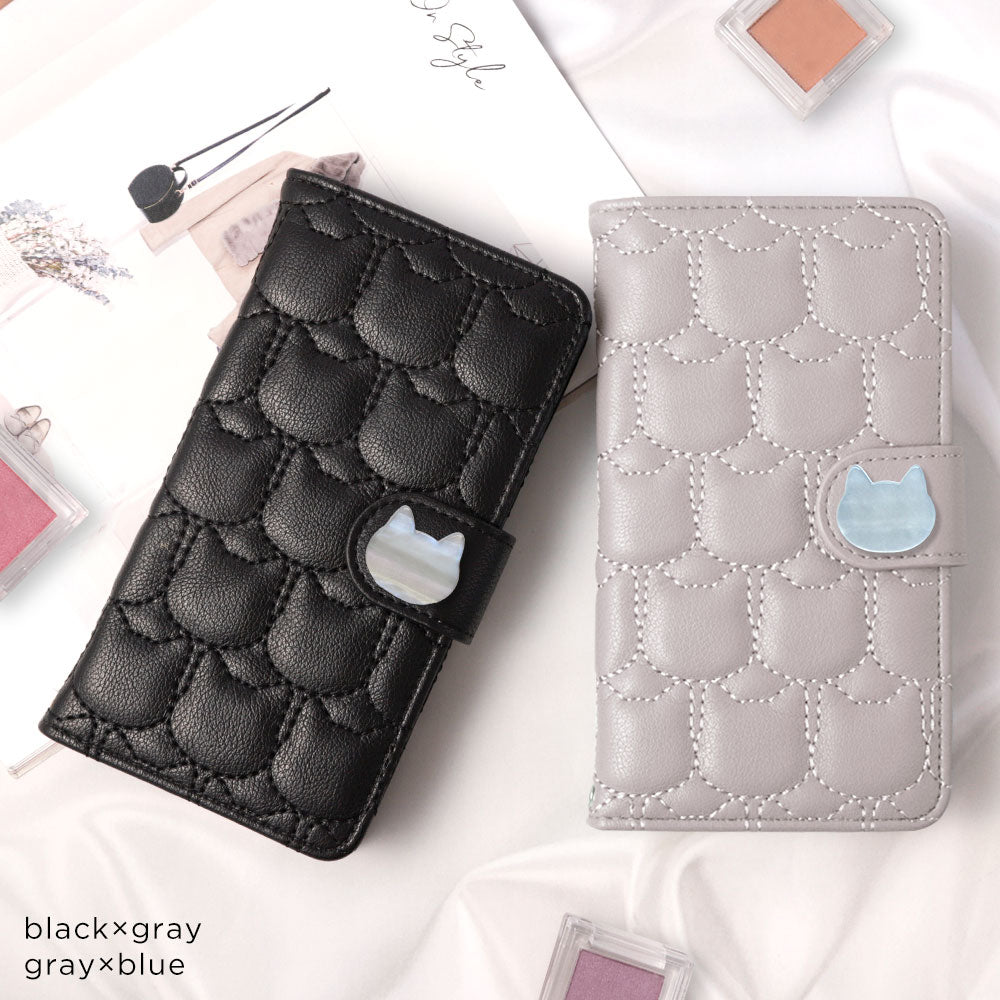 Vegan leather cat quilting cat deco wallet case (with belt)