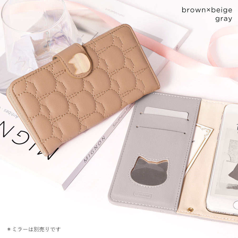 ヴィーガンレザー ネコキルティング キャットデコ 手帳型ケース（ベルトあり）Xperiaシリーズ