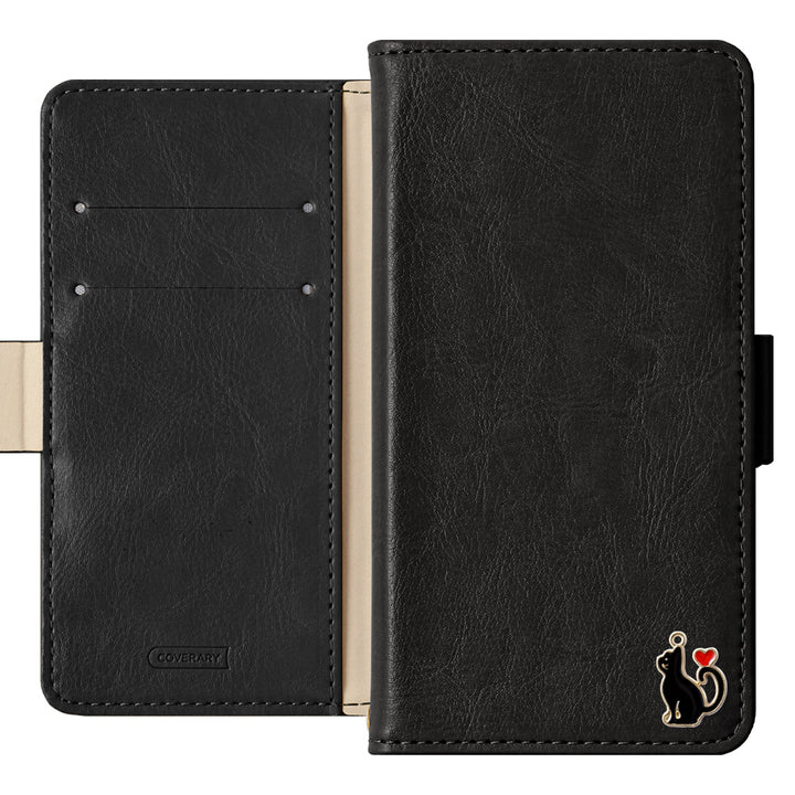 Vegan leather simple stand function heart cat deco notebook-style case (with belt)