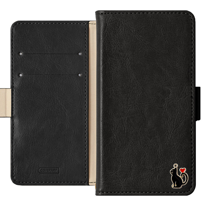 Vegan leather simple stand function heart cat deco notebook-type case (with belt) AQUOS series