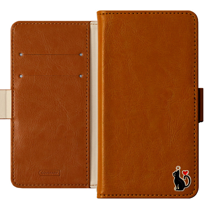 Vegan leather simple stand function heart cat deco notebook-style case (with belt)