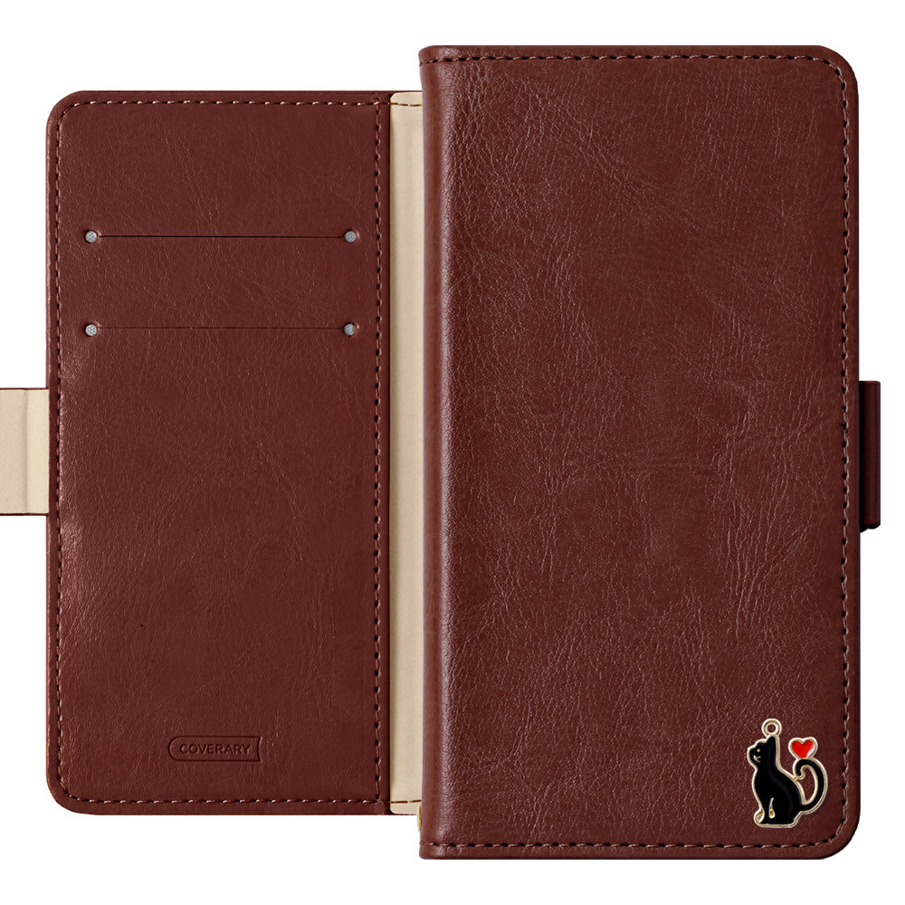 Vegan leather simple stand function heart cat deco notebook-type case (with belt) AQUOS series