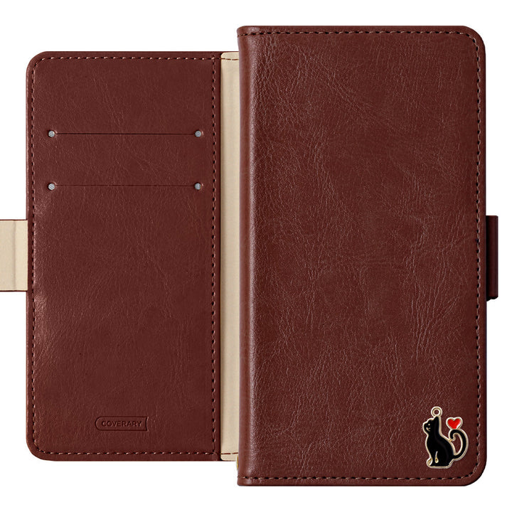 Vegan leather simple stand function heart cat deco notebook-type case (with belt) AQUOS series