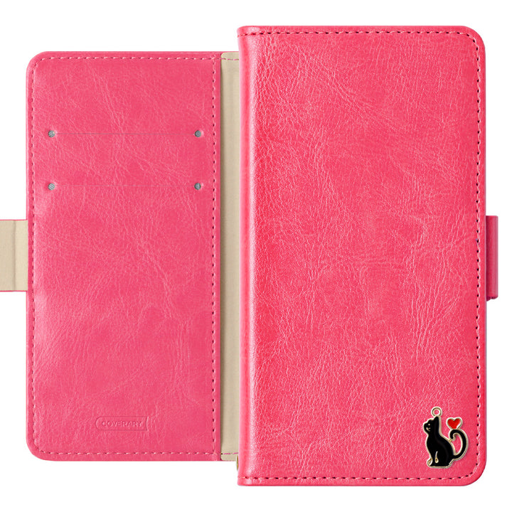 Vegan leather simple stand function heart cat deco notebook-style case (with belt)